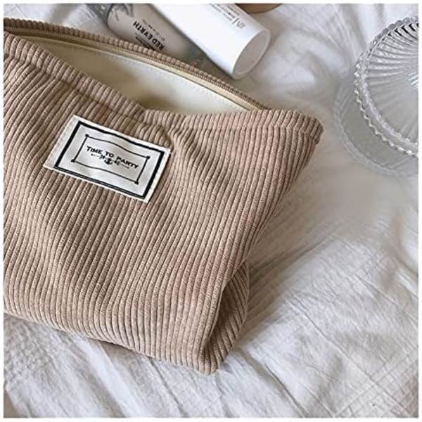 Sammetskosmetisk väska enfärgad tvättväska tygväska clutch resemakeup（Khaki） Khaki