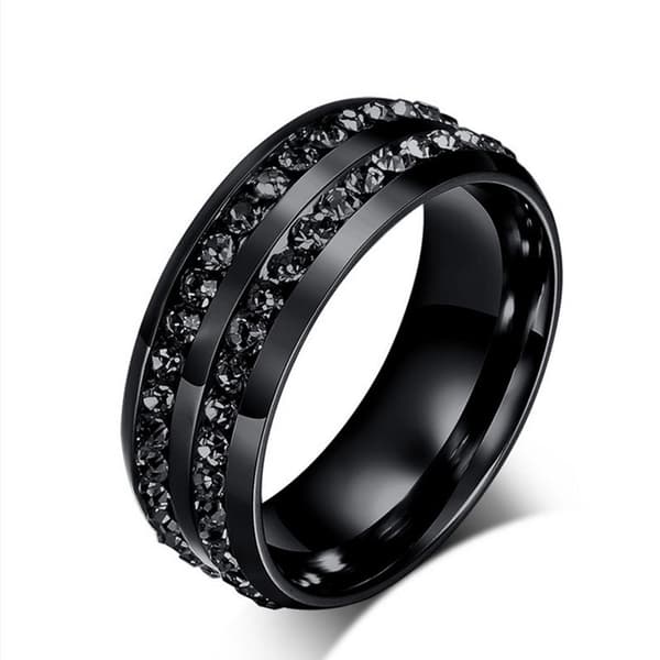 Sort rustfri stålring med krystal sort 17mm