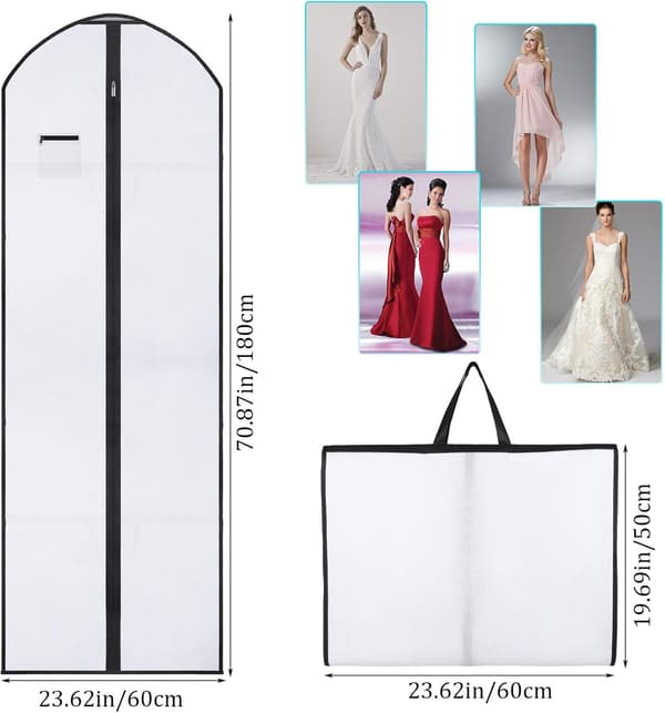 2-pack bröllopsklänningsförvaring, 180 cm antimalmedel, vikbar klädskydd av non-woven