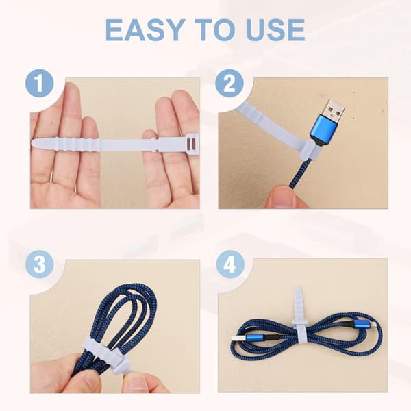 20-pack återanvändbara silikonkabelband, 11,5 cm silikonkabelband, elastisk silikon (ljusblå) Light blue