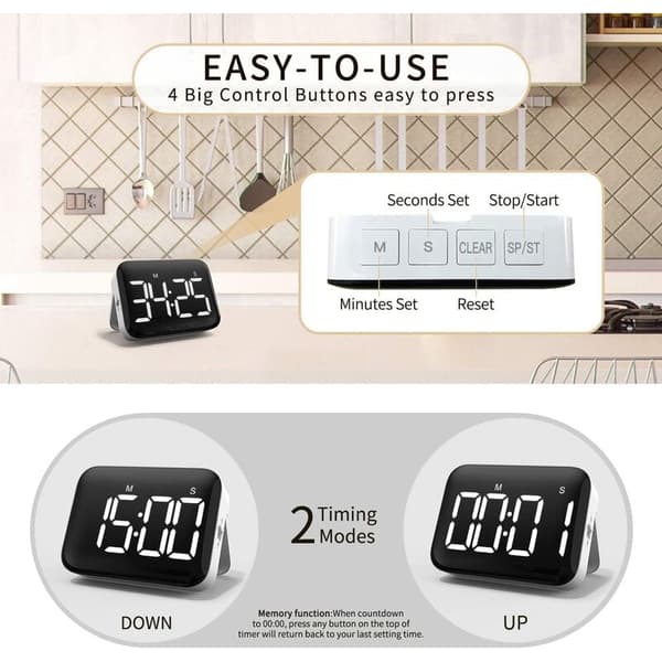 Digital Kjøkkentimer - Magnetisk Nedtellingstimer med Stor LED-skjerm