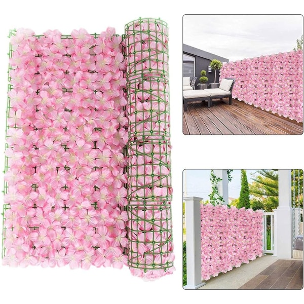 Expanderande konstgjord staket med blommor, konstgjord murgröna staket, för bröllopsgård rosa 50x300CM