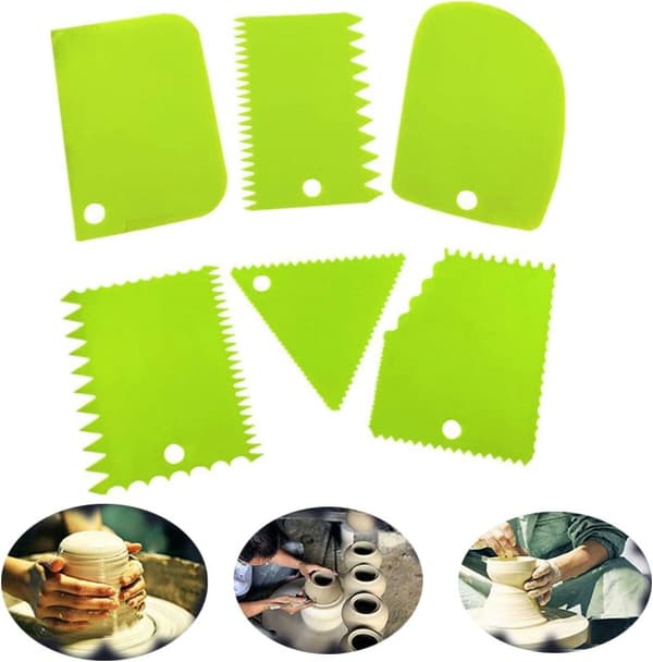 6 st set med plastskrapor för lera, gröna