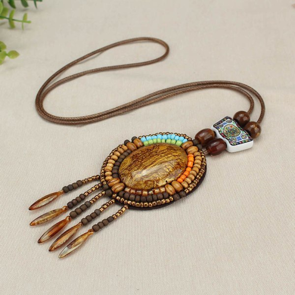 Vintage Lång Boho Statement Pärlor Tofs Halsband Trendig Bohémisk för Kvinnor Smycken