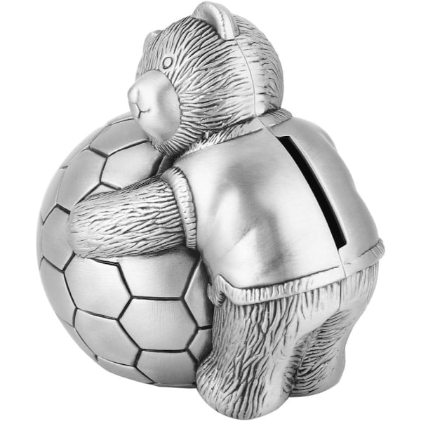 Metallspargris Liten Bjorn med Fotboll Pengar Box Myntsparande Kruka Heminredning Present