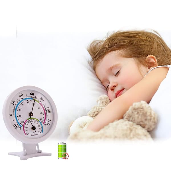 Indendørs Termometer Hygrometer Analog 2 i 1 Temperatur Fugtighedsmåler til Hjemmet, 75mm, Hvid White