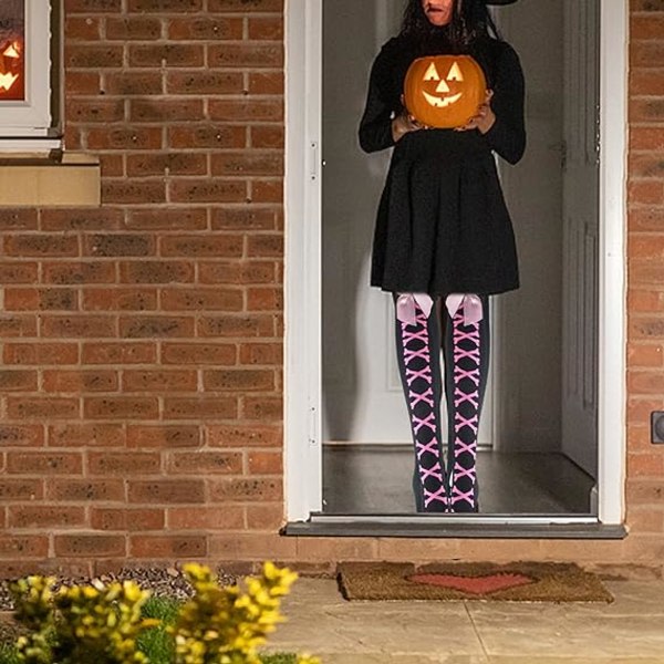 Kvinnors halloween skalle Gothic svarta strumpor Skelettben Lår högt över knä strumpor Cosplay strumpor