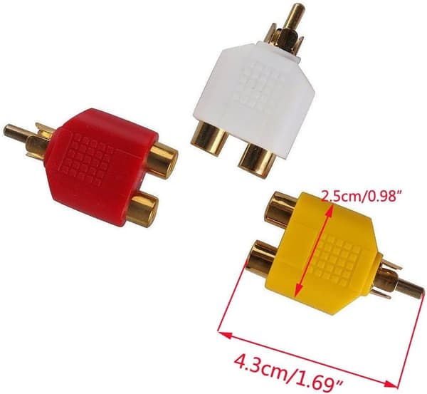 4 stk. RCA Y-splitteradapter 2 hun til 1 han til video AV TV-kabelkonvertering