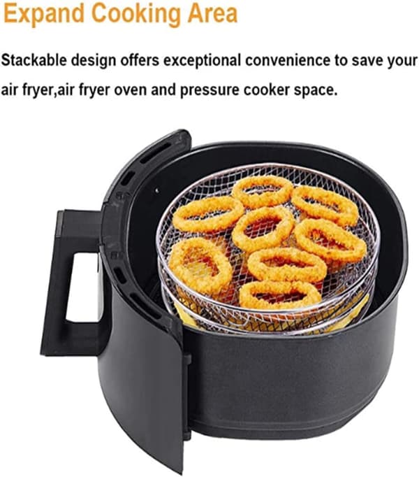 Airfryer-stativ 3 stk for Ninja, stablebar 7,8 tommer rustfritt stål airfryer-kurv (rund)