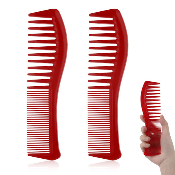 2-pack hårkammar, frisörkam av plast med stora tänder och fina tänder hårkam (röd)