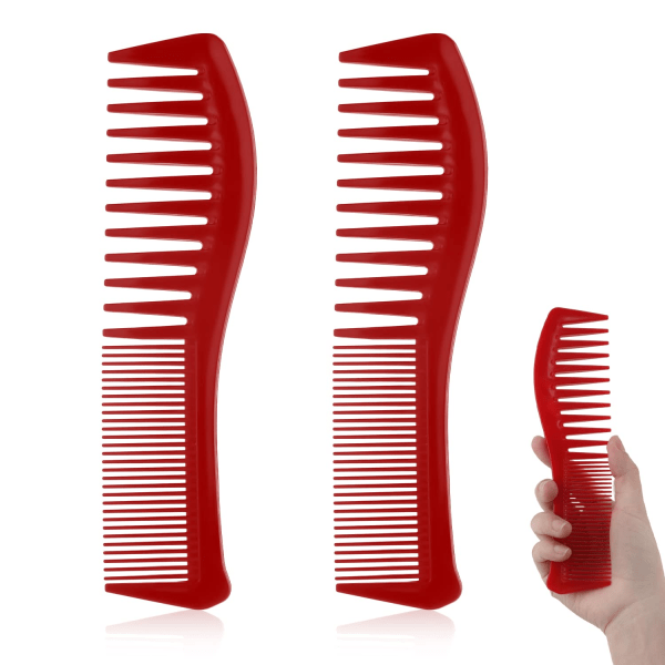 Paket med 2 hårkammar, frisörkam i plast med stora tänder och hårkam med fina tänder (röd)