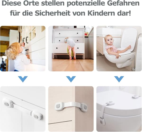 6 stk skaplås, barnesikkerhet for skap, ingen boring nødvendig skaplås