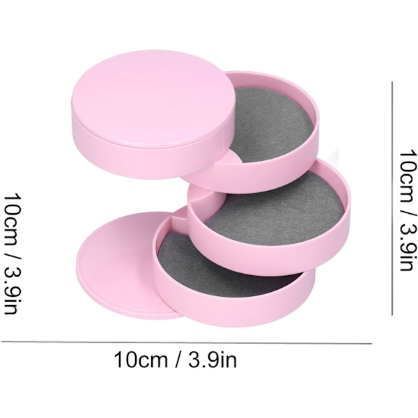 Multifunktionell rund fyrskikts smyckeskrin med lock pink