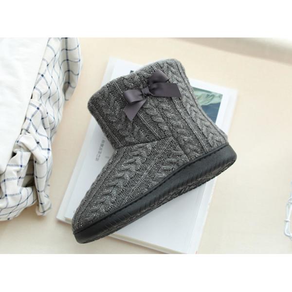 Kvinnor Stickad Bootie Toffel Varma Tofflor Plyschfodrad Anti-Slip grey 23.5 cm