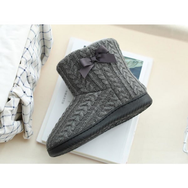 Kvinnor Stickad Bootie Toffel Varma Tofflor Plyschfodrad Anti-Slip grey 24.5 cm