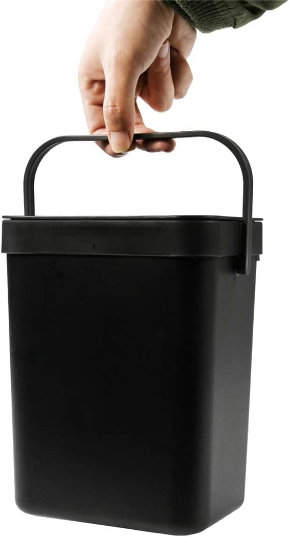 Sæt med 2 (5 L + 3 L) lugttæt kompostspand i plast med låg til ophæng (sort) black