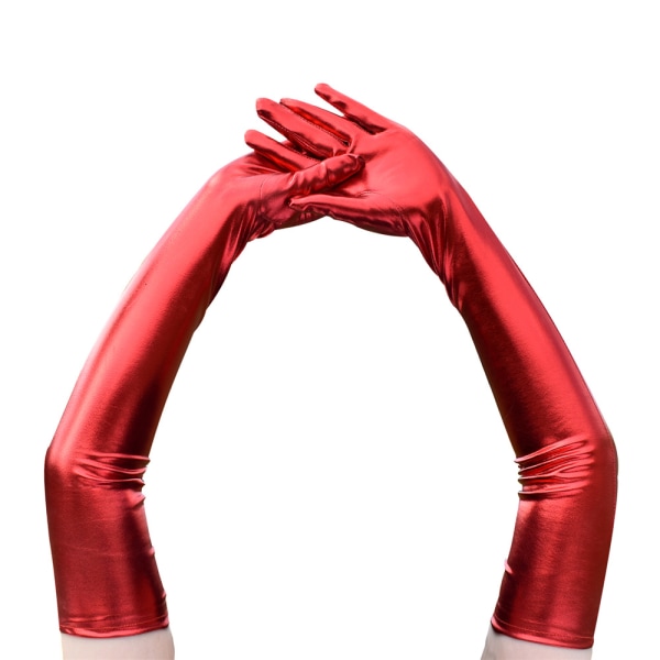 Långa läderhandskar för kvinnor Cosplay Kostymhandskar Pole Dance Handskar 21" (röd) red