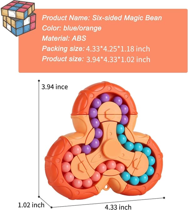 Magic Bean Roterende Rubik's Cube Legetøj Finger Cube Puslespil, Pædagogisk Legetøj Dekompression Legetøj Orange
