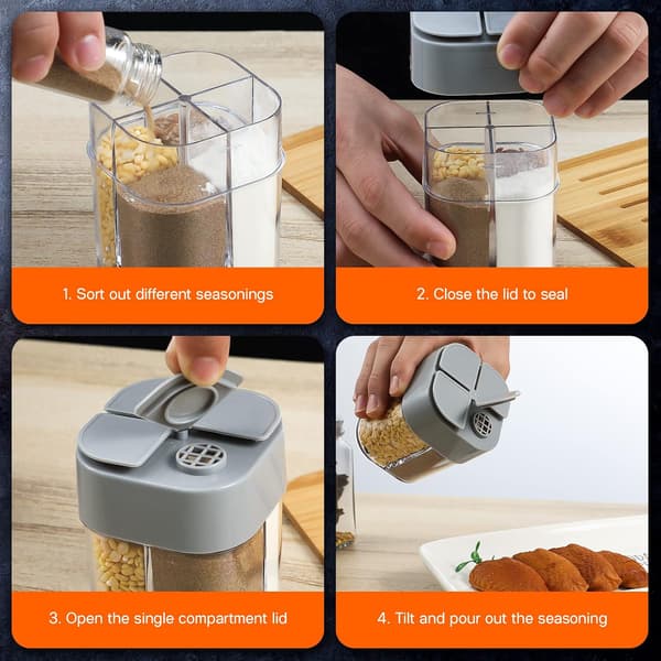 4-i-1 justerbar hull plast pepperbøsse dispenser (grå) 2 stk Grey
