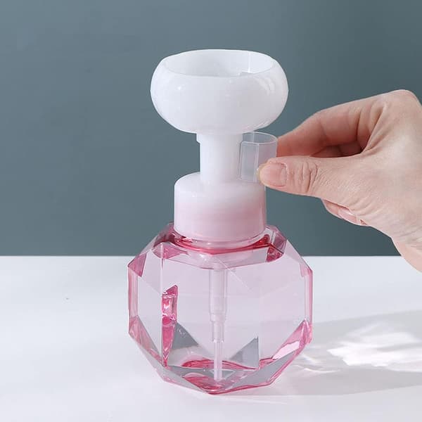 Plastskum pumpeflaske, blomsterformet separat tapping 300ml rosa