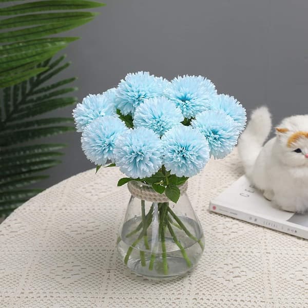 Kunstige blomster, 12 stk krysantemumkuler brudebukett (blå) blue