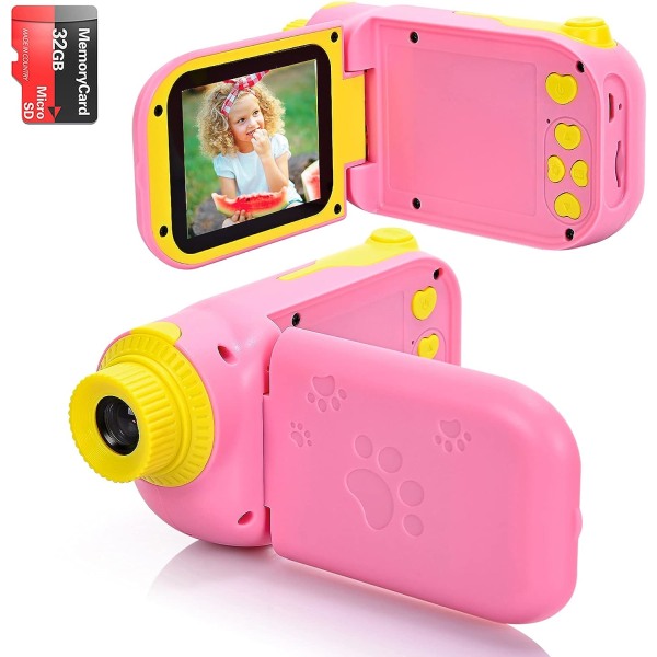 Barn digitalkamera leksaker toddler kamera 1080P fotografering stötsäker kamera Pink