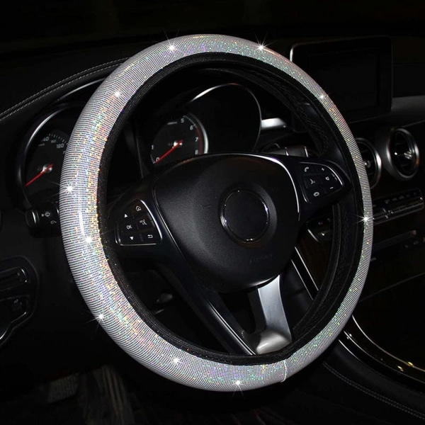 Glitter Rattmuff för Ratt, Universell Halkfri Glittrande Färgglad Rattmuff (Vit) White