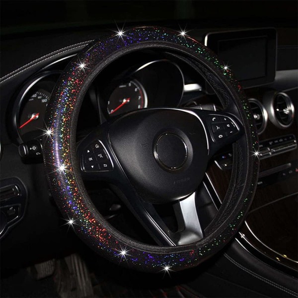 Glitter Rattmuff för Ratt, Universell Halkfri Glittrande Färgglad Bilstötskydd (Svart) Black