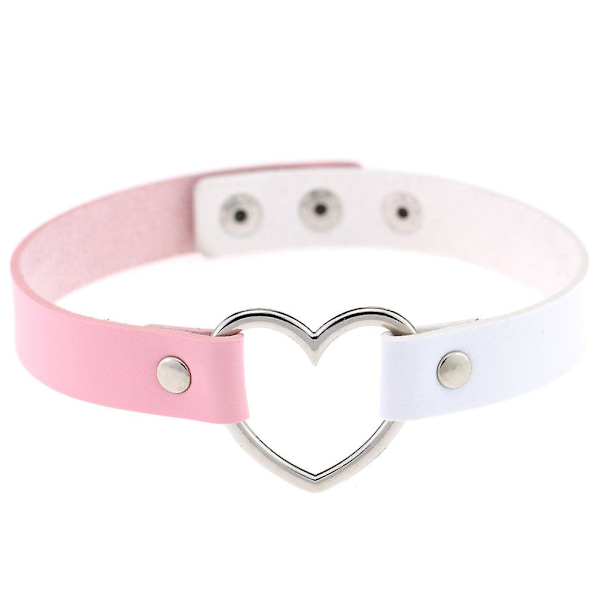 Flickor Kärlek Hjärta Halsband Dubbel Färg PU Läder Krage Punk Halsband Halsband color 5