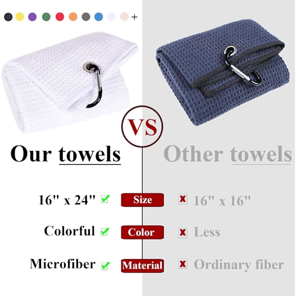 2-pack 16\" x 24\" Tri-fold Golfhanddukar, Premium Mikrofibertyg Våffelmönster (vit) White