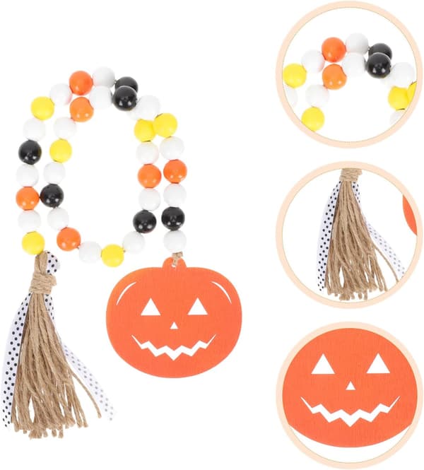 Halloween træperleguirlande med rustikke bondegårdsperler Boho bedeperler (græskar) color 2
