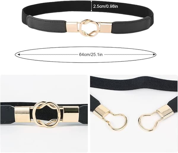 2-pakning smale damebelter, tynt elastisk belte, elegant damekjolebelte, vintage stretchbelte