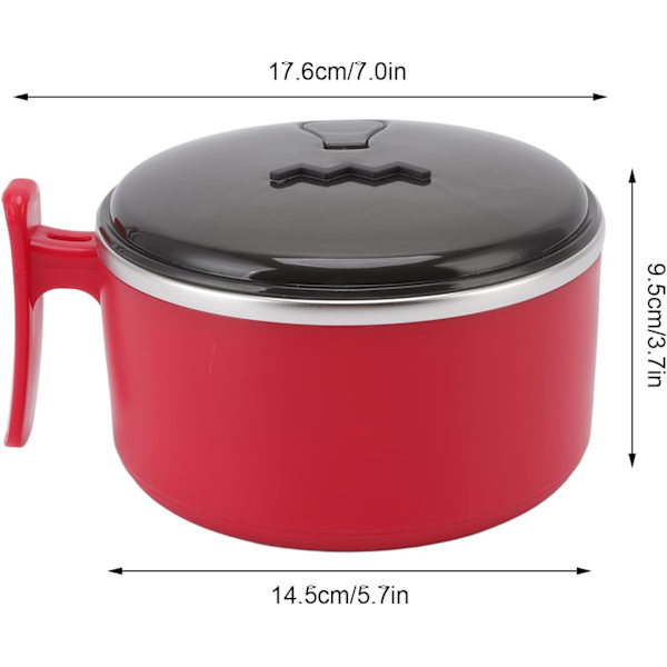 Isolerad skål, Ramen skål, 304 Rostfritt stål Dubbel Instant Pastaskål med lock (röd) red