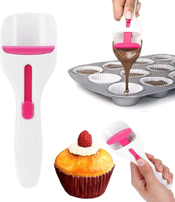 Cupcake-ske, en-tryks skydeknap dispenserer dej DIY køkkenbageværktøj