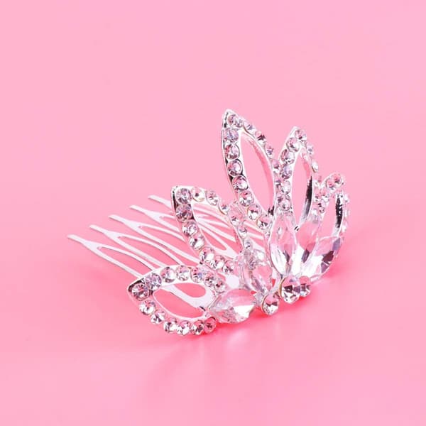 1 stk Mini Kam Prinsesse Tiara Rhinestone Hårspenner til Bryllupshår (hvit) White