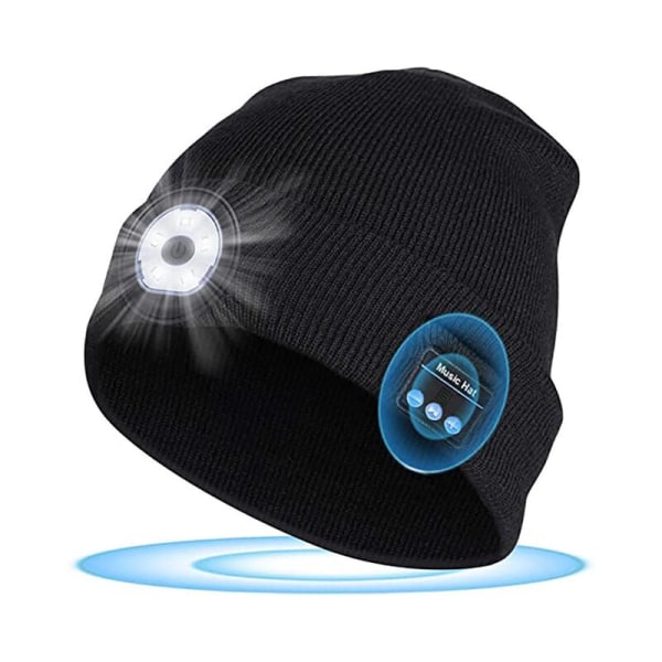 Lysande trådlös musik bluetooth mössa, inbyggda stereohögtalare och mikrofon, USB uppladdningsbar LED lysande stickad mössa==