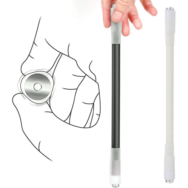 2 Roterande Finger Spinning Pennor Halkskyddade Belagda Spinning Pennor Ingen Refill (Svart, Vit)
