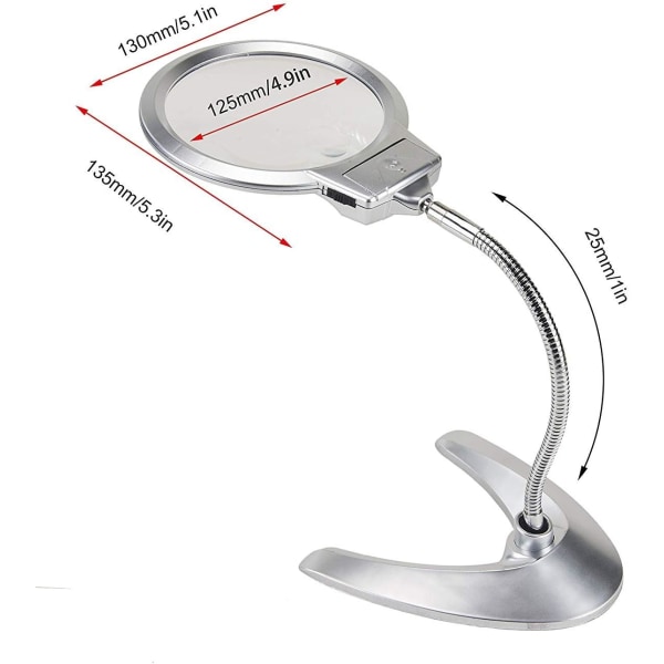 Hands Free Hobby och Läslampa Förstoringsglas 2X 5X Glaslins/Svanhalsstativ 360 Grader Justerbar
