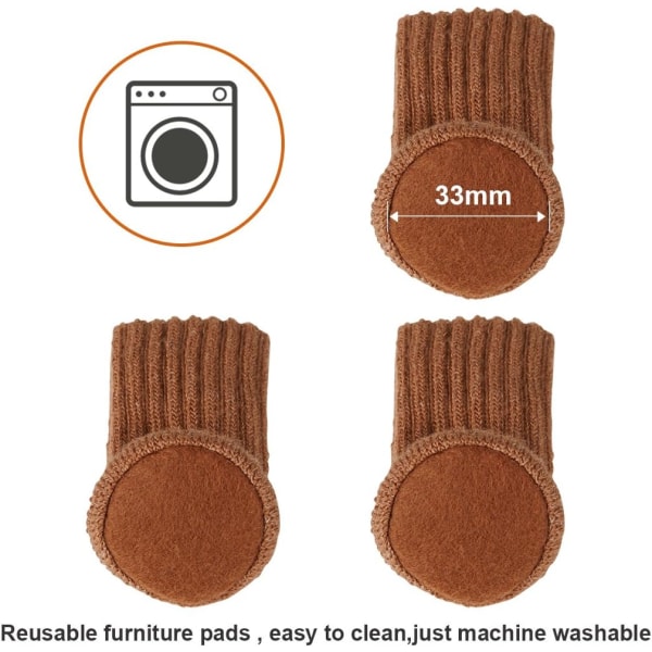 24 st möbelstrumpor, halkfria stickade möbelbenstrumpor med hög elasticitet, golvskydd (brun) brown