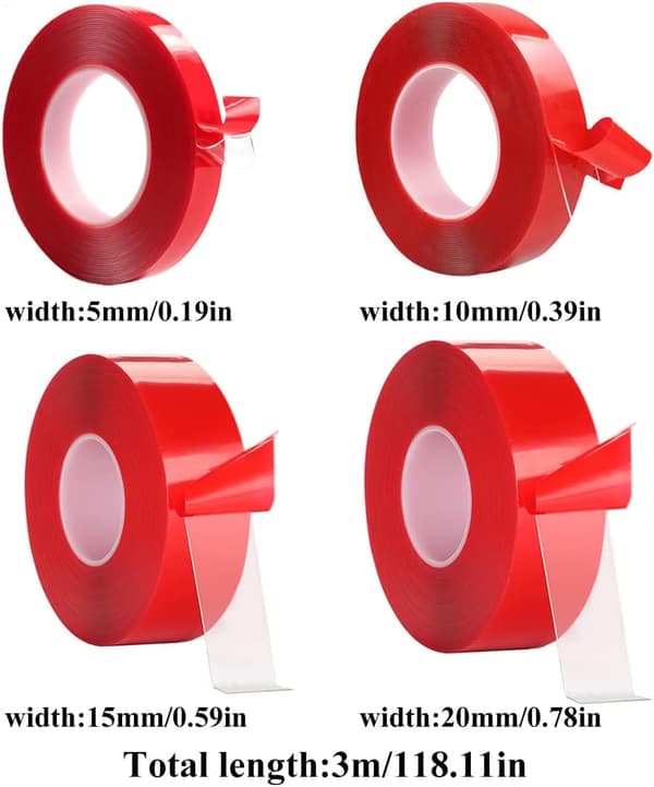 12m (5mm, 10mm, 15mm, 20mm) Solid dobbeltsidig tape, egnet for permanent feste