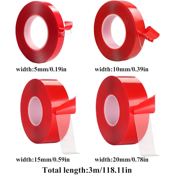 12m (5mm, 10mm, 15mm, 20mm) Solid dubbelsidig tejp, lämplig för permanent fixering
