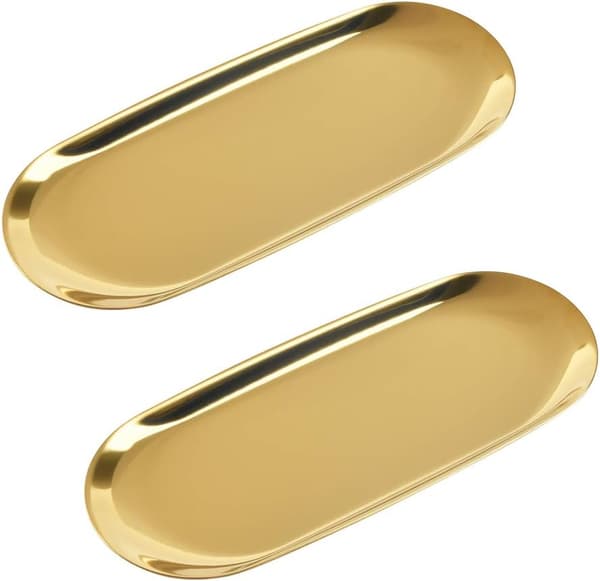 Bordplade rustfrit stål oval smykkebakke 18X8,5cm (guld) 2 stk.