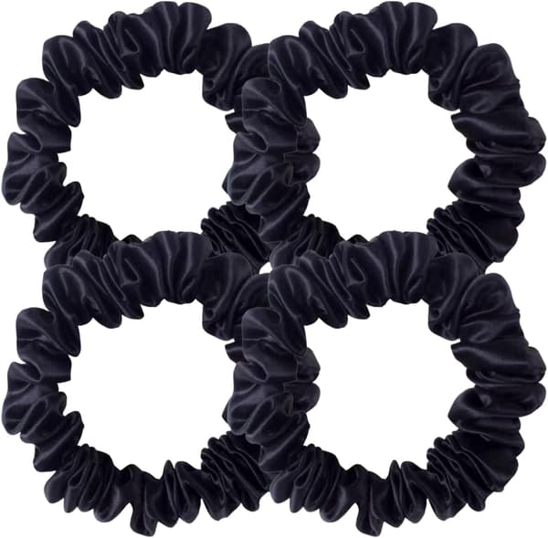 Dame Satin Elastisk Hårbånd Hestehale Lille Hårbånd (Sort) 4 stk.