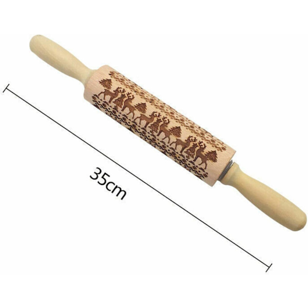Julmönstrad kavel av trä, graverad älgpräglad kavel (hjort 35 cm) color 1