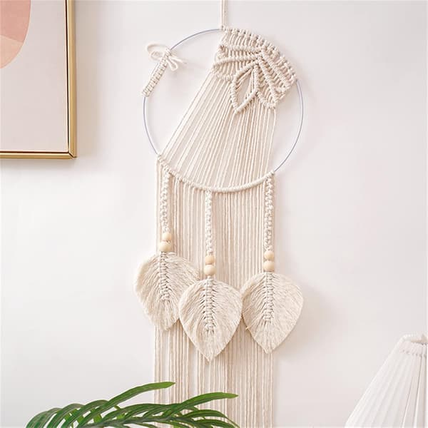 Boho Makramee-seinävaate, käsin kudottu lehtiseinämatto
