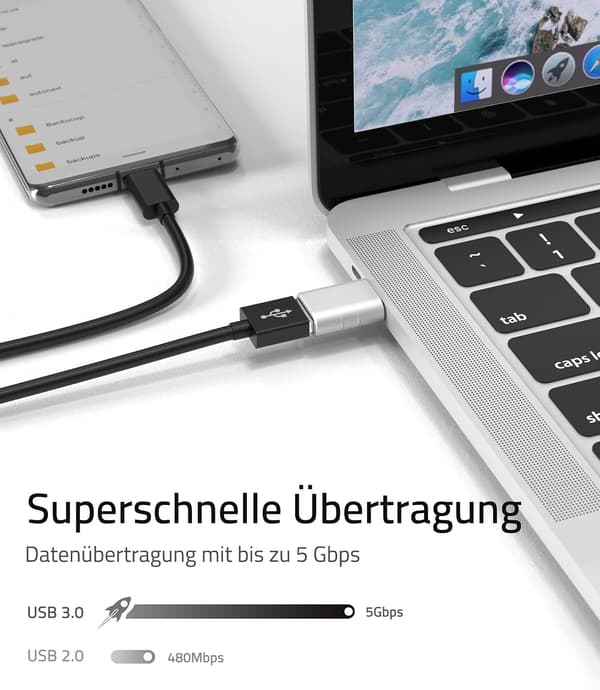 USB C -sovitin USB 3.0 10Gbps OTG-sovittimeen tiedonsiirtoon ja lataukseen (2 kpl, hopea) Silver