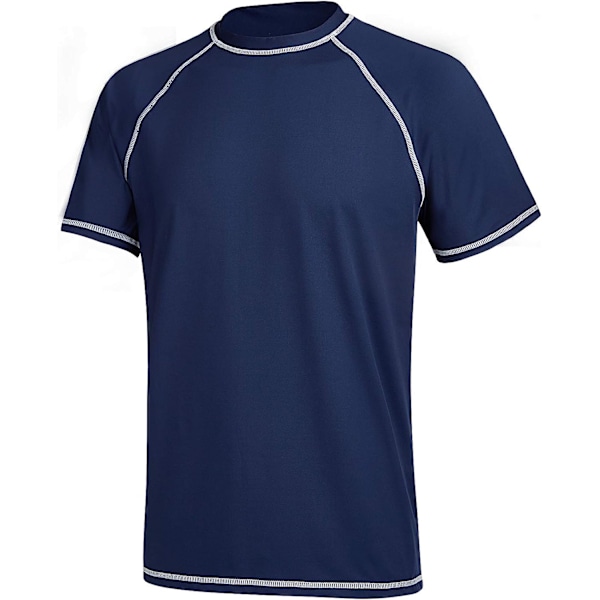 Herr kortärmad snabb torkande badtopp surf UV solskydd baddräkt (marinblå)M Navy Blue m