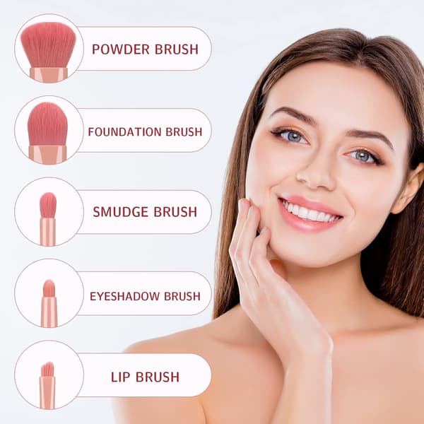 Bærbart makeupbørstesæt med spejletui 5 stk. professionelle makeupbørster