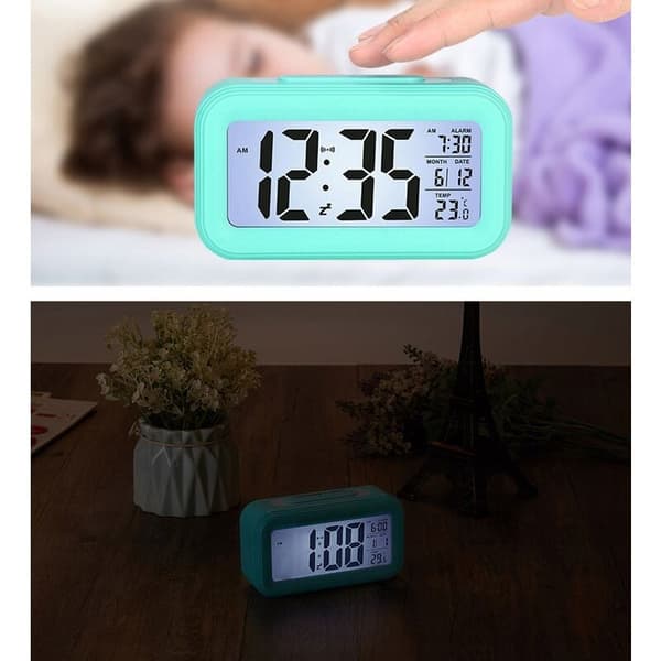Multifunktionel digitalt vækkeur LED smart lysur temperatur evighedskalender blå=