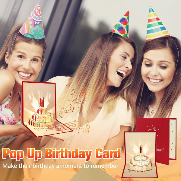 Pop-up 3D-födelsedagskort med musik och ljus, presenter för gratulationskort på födelsedagen red